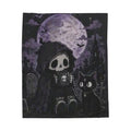 Gothic Grim Reaper and Black Cat Halloween Velveteen Plush Blanket